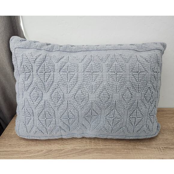 Pier 1 Lumbar Throw Pillow Blue Textured Woven Chunky Raised Minimalist Solid - Picture 1 of 6